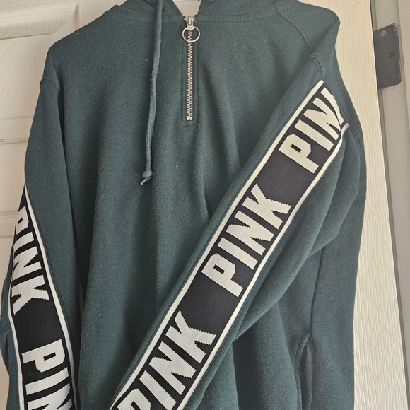 Green PINK Victoria's Secret Womens 3/4 Zip With Hood Sweater - Picture 2 of 5